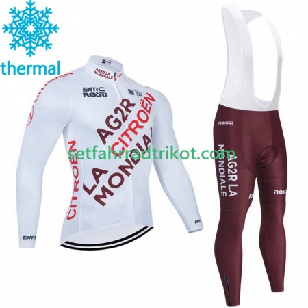Ag2R La Mondiale Radbekleidung Radtrikot Langarm + Lang Trägerhose Winter Thermal Fleece 2023